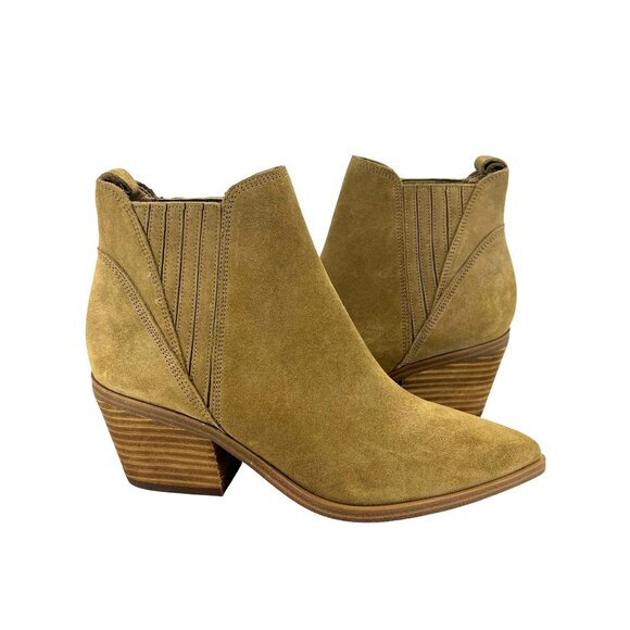 Marc Fisher Womens Suede Ankle Boots Tan Size 6.5 With Block Heel & Side Zipper - Picture 4 of 5